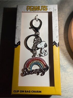 Peanuts Snoopy Rainbow Jeweled Clip On Bag Charm! New